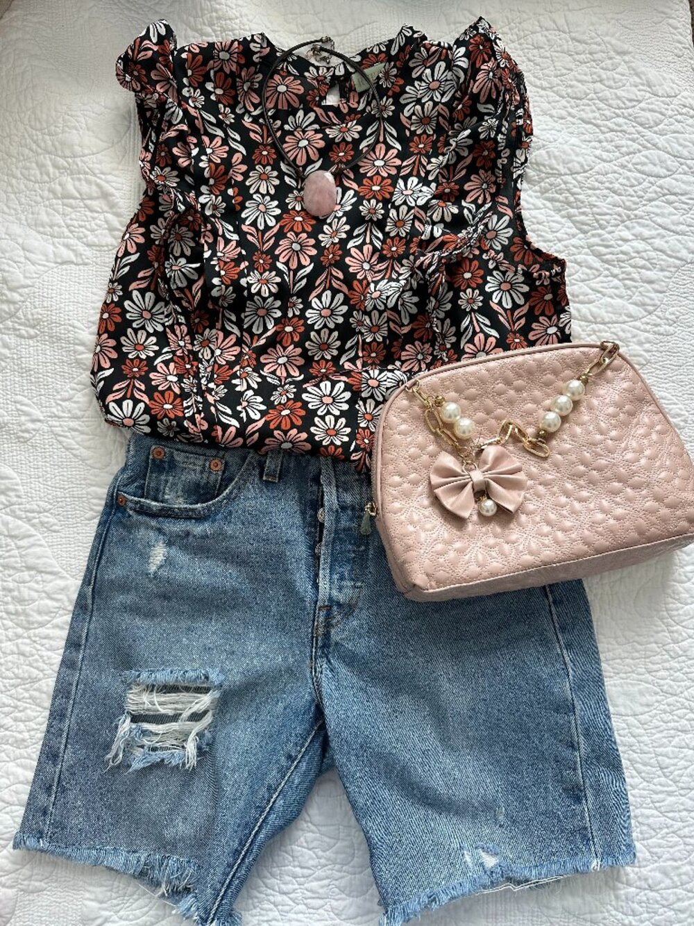 RYEGRASS Floral Print Sleeveless Ruffle Blouse Size M
